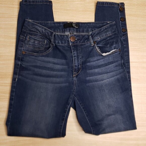 1822 Denim Womens Blue Skinny Ankle Jeans With Button Cuff Detail 6 - Picture 1 of 9